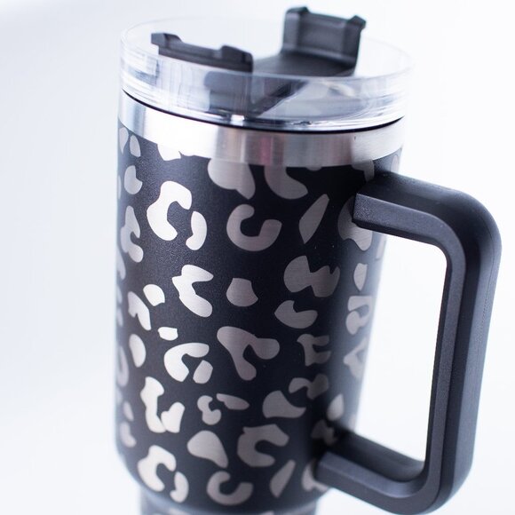 Other - 40oz Tumbler with Handle & Straw with Lid Black Leopard Stainless Steel